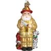 Hot Old World Christmas Fireman Santa Ornament In Yellow Coat -