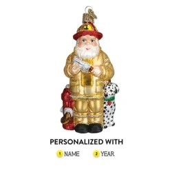 Hot Old World Christmas Fireman Santa Ornament In Yellow Coat -