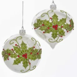 Hot Kurt Adler Holly Design Glass Bulb Ornament