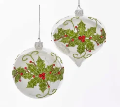 Hot Kurt Adler Holly Design Glass Bulb Ornament
