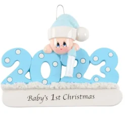 Cheap Personalized 2023 Dated Baby Boy's 1St Christmas Ornament Baby