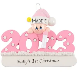 Clearance Personalized 2023 Dated Baby Girl's 1St Christmas Ornament Baby