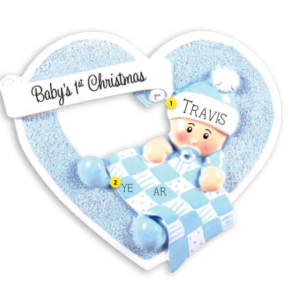Sale Personalized Baby Boy First Christmas Ornament In Heart Baby