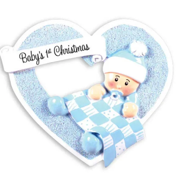 Sale Personalized Baby Boy First Christmas Ornament In Heart Baby
