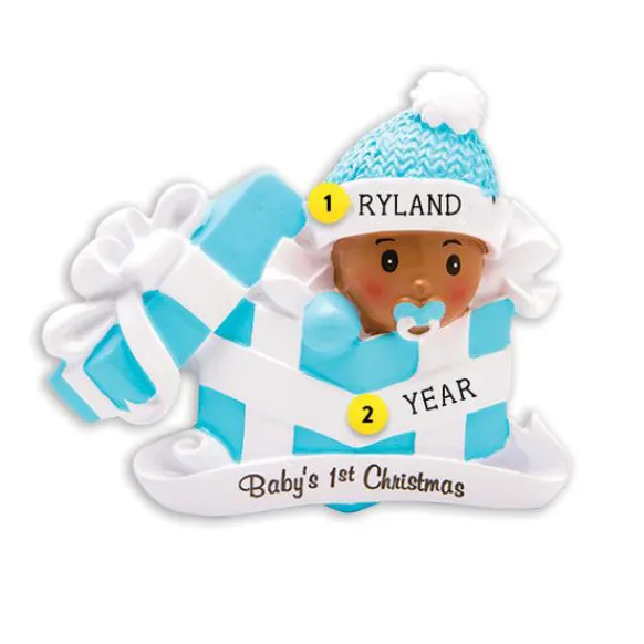 Cheap Personalized Baby Boy's 1St Christmas Present Ornament - African American Male Baby