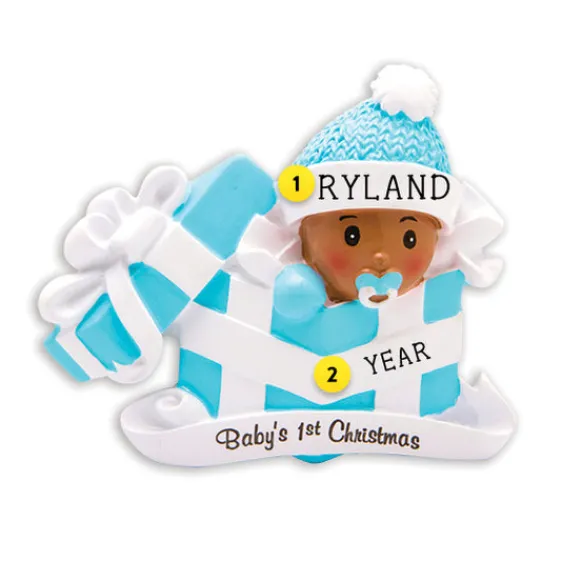 Cheap Personalized Baby Boy's 1St Christmas Present Ornament - African American Male Baby