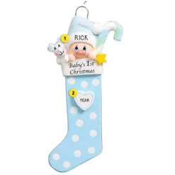 Clearance Personalized Baby Boy's 1St Christmas Stocking Ornament Baby