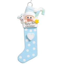 Clearance Personalized Baby Boy's 1St Christmas Stocking Ornament Baby