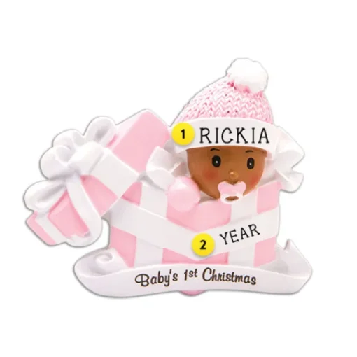 Store Personalized Baby Girl's 1St Christmas Present Ornament - African-American Female Baby