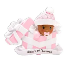 Store Personalized Baby Girl's 1St Christmas Present Ornament - African-American Female Baby