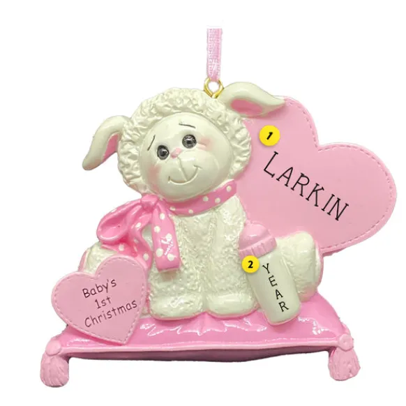 Discount Personalized Baby's First Christmas Lamb Ornament - Pink Baby