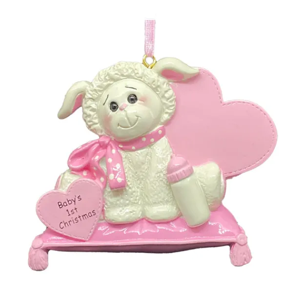 Discount Personalized Baby's First Christmas Lamb Ornament - Pink Baby