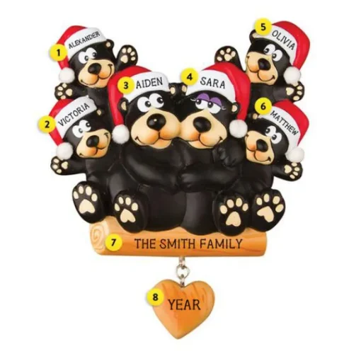 Hot PolarX Personalized Black Bear Sitting On A Log Family Of 6 Ornament