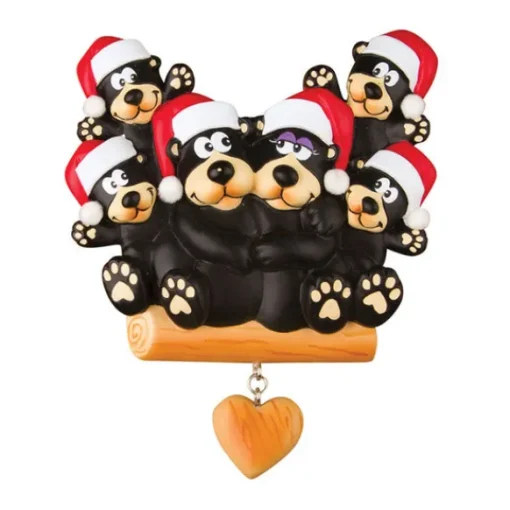 Hot PolarX Personalized Black Bear Sitting On A Log Family Of 6 Ornament