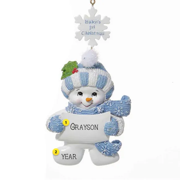 Discount Personalized Blue Snowman - Baby's 1St Christmas Ornament Baby