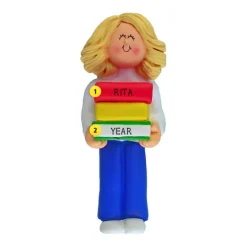 Hot Personalized Book Reader Ornament - Female, Blonde Hair School Days