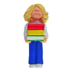 Hot Personalized Book Reader Ornament - Female, Blonde Hair School Days