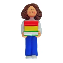 Sale Personalized Book Reader Ornament - Female, Brown Hair School Days