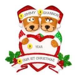Discount Personalized Brown Bear Couple With Heart Ornament Couples