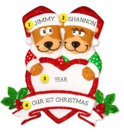 Discount Personalized Brown Bear Couple With Heart Ornament Couples