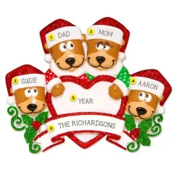 Hot PolarX Personalized Brown Bear Family Of 4 With Heart Ornament