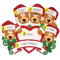 Store PolarX Personalized Brown Bear Family Of 5 With Heart Ornament