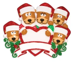 Store PolarX Personalized Brown Bear Family Of 5 With Heart Ornament