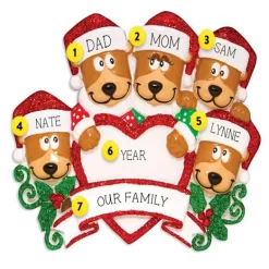 Store PolarX Personalized Brown Bear Family Of 5 With Heart Ornament