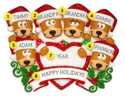 New PolarX Personalized Brown Bear Family Of 6 With Heart Ornament