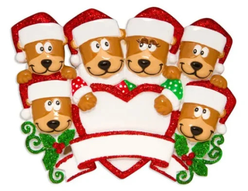 New PolarX Personalized Brown Bear Family Of 6 With Heart Ornament