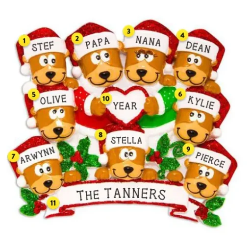 Cheap PolarX Personalized Brown Bear Family Of 9 With Heart Ornament