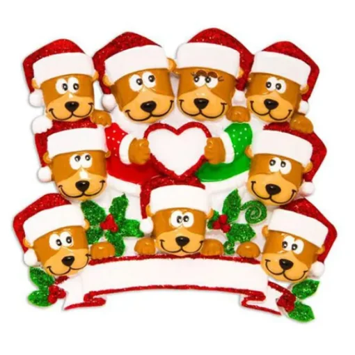 Cheap PolarX Personalized Brown Bear Family Of 9 With Heart Ornament