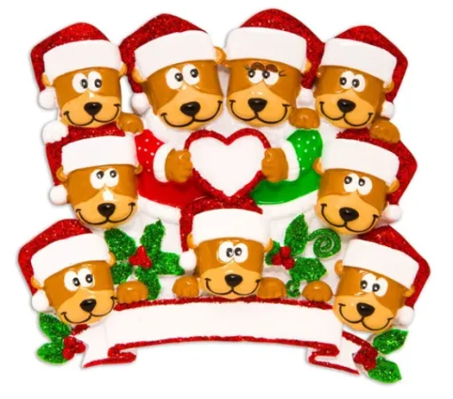 Cheap PolarX Personalized Brown Bear Family Of 9 With Heart Ornament