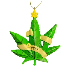 Store Kurt Adler Personalized Cannabis Leaf Ornament - Happy Holidaze