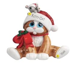Best Sale Rudolph & Me Personalized Cat With Santa Hat Ornament - Orange Tabby