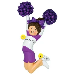 New Ornament Central Personalized Cheerleader Purple Uniform Ornament - Female, Brunette