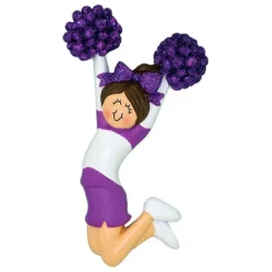 New Ornament Central Personalized Cheerleader Purple Uniform Ornament - Female, Brunette