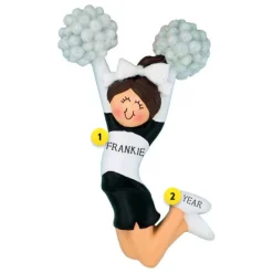 Shop Ornament Central Personalized Cheerleader Black Uniform Ornament- Female, Brunette