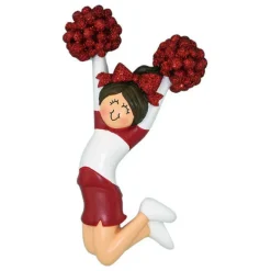 Cheap Ornament Central Personalized Cheerleader Red Uniform Ornament- Female, Brunette