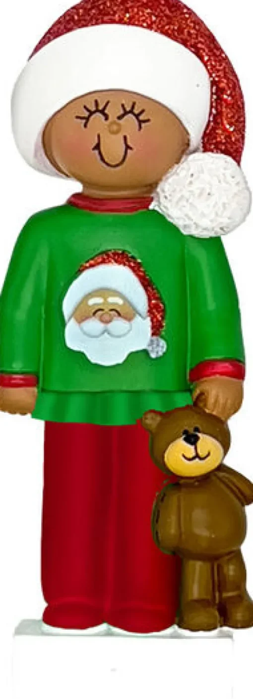 Flash Sale Personalized Child In Christmas Pajamas Ornament - African American Female Kids