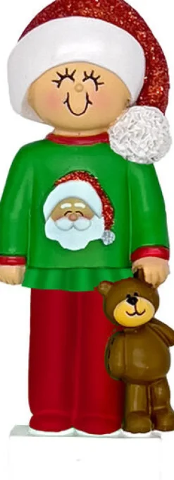 Discount Personalized Child In Christmas Pajamas Ornament - Female Kids