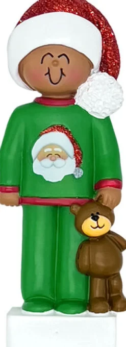 Online Personalized Child In Christmas Pajamas Ornament - Male, African American Kids