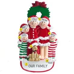 Sale Rudolph & Me Personalized Christmas Family Of 5 With Dog Ornament