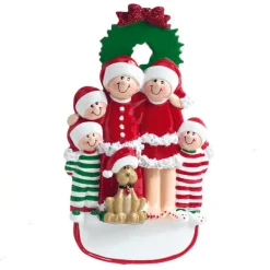 Sale Rudolph & Me Personalized Christmas Family Of 5 With Dog Ornament
