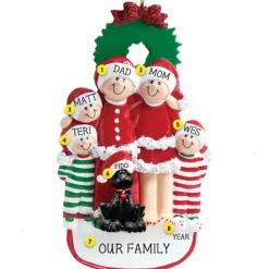 Sale Rudolph & Me Personalized Christmas Family Of 5 With Black Dog Ornament