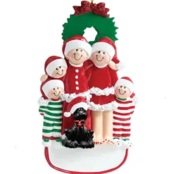 Sale Rudolph & Me Personalized Christmas Family Of 5 With Black Dog Ornament