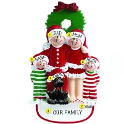 Sale Rudolph & Me Personalized Christmas Family Of 4 With Black Dog Ornament