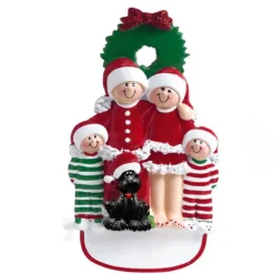 Clearance Rudolph & Me Personalized Christmas Family Of 4 With Black Dog Ornament