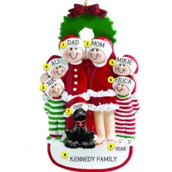 Discount Rudolph & Me Personalized Christmas Family Of 6 With Black Dog Ornament