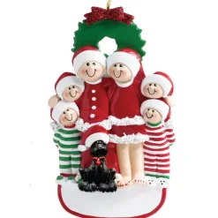 Discount Rudolph & Me Personalized Christmas Family Of 6 With Black Dog Ornament